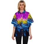 Night Skiing Colored Dead Grateful Lights Mountain Women s Batwing Button Up Shirt