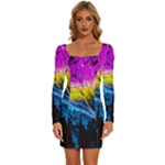 Night Skiing Colored Dead Grateful Lights Mountain Long Sleeve Square Neck Bodycon Velvet Dress