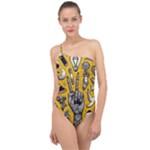 Yellow Template Design Classic One Shoulder Swimsuit