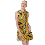 Yellow Template Design Sleeveless Shirt Dress