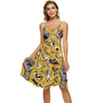 Yellow Template Design Sleeveless Tie Front Chiffon Dress