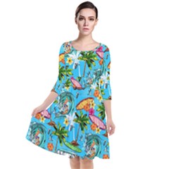 Quarter Sleeve Waist Band Dress 