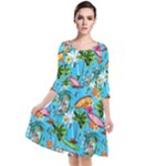 Summer Pattern Seamless Quarter Sleeve Waist Band Dress