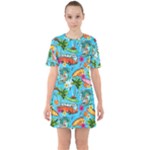 Summer Pattern Seamless Sixties Short Sleeve Mini Dress