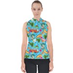 Summer Pattern Seamless Mock Neck Shell Top