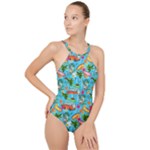 Summer Pattern Seamless High Neck One Piece Swimsuit