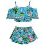 Summer Pattern Seamless Kids  Off Shoulder Skirt Bikini