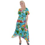 Summer Pattern Seamless Cross Front Sharkbite Hem Maxi Dress