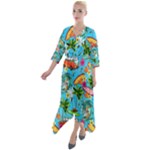 Summer Pattern Seamless Quarter Sleeve Wrap Front Maxi Dress