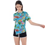 Summer Pattern Seamless Asymmetrical Short Sleeve Sports T-Shirt