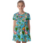 Summer Pattern Seamless Kids  Short Sleeve Pinafore Style Dress