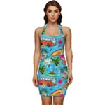 Summer Pattern Seamless Sleeveless Wide Square Neckline Ruched Bodycon Dress