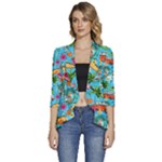 Summer Pattern Seamless Women s 3/4 Sleeve Ruffle Edge Open Front Jacket