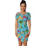 Summer Pattern Seamless Fitted Knot Split End Bodycon Dress