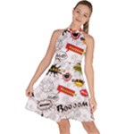 Pattern Seamless Texture Cartoon Sleeveless Halter Neck A-Line Dress