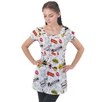 Pattern Seamless Texture Cartoon Puff Sleeve Tunic Top