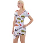 Pattern Seamless Texture Cartoon Short Sleeve Asymmetric Mini Dress