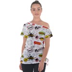 Pattern Seamless Texture Cartoon Off Shoulder Tie-Up T-Shirt