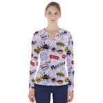 Pattern Seamless Texture Cartoon V-Neck Long Sleeve Top