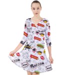 Pattern Seamless Texture Cartoon Quarter Sleeve Front Wrap Dress