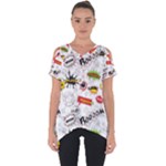 Pattern Seamless Texture Cartoon Cut Out Side Drop T-Shirt