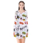 Pattern Seamless Texture Cartoon Long Sleeve V-neck Flare Dress