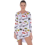 Pattern Seamless Texture Cartoon Asymmetric Cut-Out Shift Dress