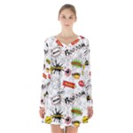 Pattern Seamless Texture Cartoon Long Sleeve Velvet V-neck Dress