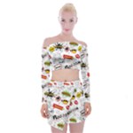 Pattern Seamless Texture Cartoon Off Shoulder Top with Mini Skirt Set