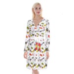 Pattern Seamless Texture Cartoon Long Sleeve Velvet Front Wrap Dress