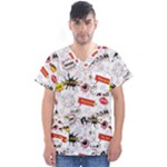 Pattern Seamless Texture Cartoon Men s V-Neck Scrub Top