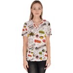 Pattern Seamless Texture Cartoon Women s V-Neck Scrub Top