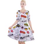 Pattern Seamless Texture Cartoon Quarter Sleeve A-Line Dress