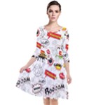 Pattern Seamless Texture Cartoon Quarter Sleeve Waist Band Dress