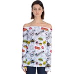 Pattern Seamless Texture Cartoon Off Shoulder Long Sleeve Top