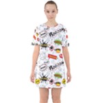 Pattern Seamless Texture Cartoon Sixties Short Sleeve Mini Dress