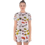 Pattern Seamless Texture Cartoon Drop Hem Mini Chiffon Dress