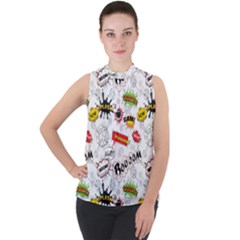 Mock Neck Chiffon Sleeveless Top 