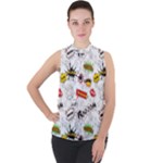 Pattern Seamless Texture Cartoon Mock Neck Chiffon Sleeveless Top