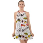 Pattern Seamless Texture Cartoon Halter Tie Back Chiffon Dress