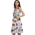 Pattern Seamless Texture Cartoon Sleeveless V-Neck Skater Dress with Pockets