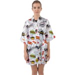 Pattern Seamless Texture Cartoon Half Sleeve Satin Kimono 