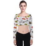 Pattern Seamless Texture Cartoon Velvet Long Sleeve Crop Top