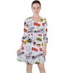 Pattern Seamless Texture Cartoon Quarter Sleeve Ruffle Waist Dress