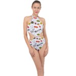 Pattern Seamless Texture Cartoon Halter Side Cut Swimsuit