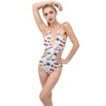 Pattern Seamless Texture Cartoon Plunging Cut Out Swimsuit