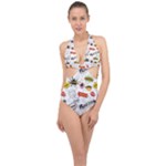 Pattern Seamless Texture Cartoon Halter Front Plunge Swimsuit