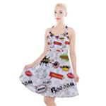 Pattern Seamless Texture Cartoon Halter Party Swing Dress 