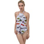 Pattern Seamless Texture Cartoon Go with the Flow One Piece Swimsuit