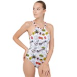 Pattern Seamless Texture Cartoon High Neck One Piece Swimsuit